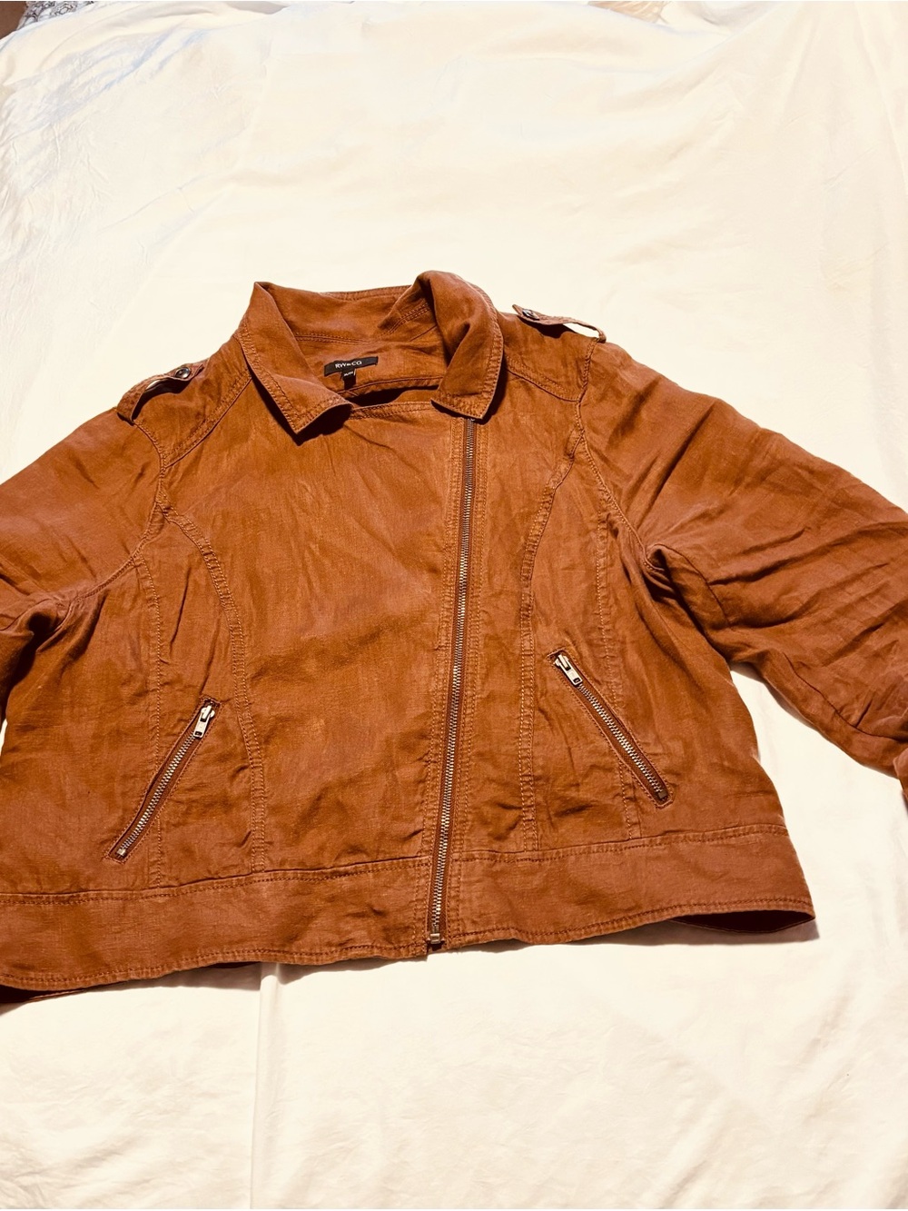 RW&CO. Cognac-Brown Linen Moto Jacket